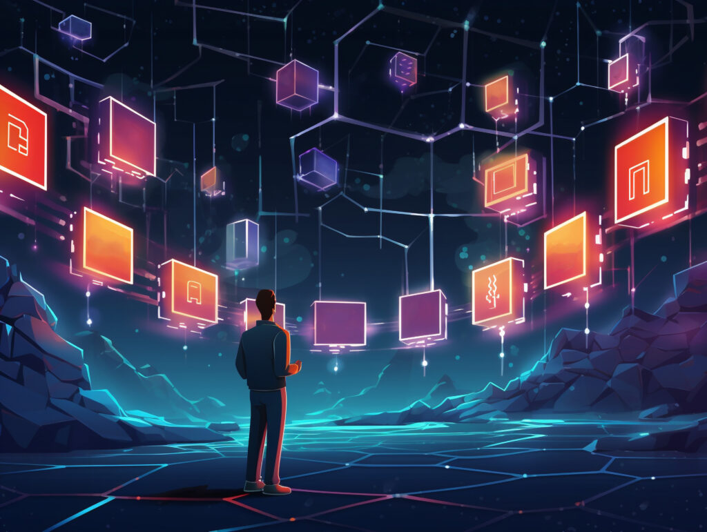 blockchain technology cartoon illustration